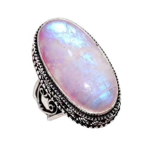 PINK RAINBOW MOONSTONE GEMSTONE .925 STERLING SILVER RING SIZE US 8
