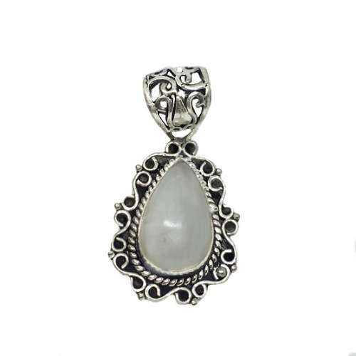 WHITE MOONSTONE OVAL CABOCHON  .925 SILVER PENDANT