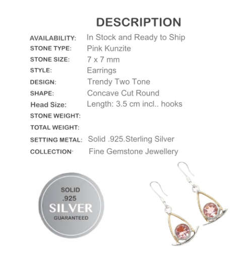 TWO TONE PINK KUNZITE SOLID. 925 STERLING SILVER EARRINGS