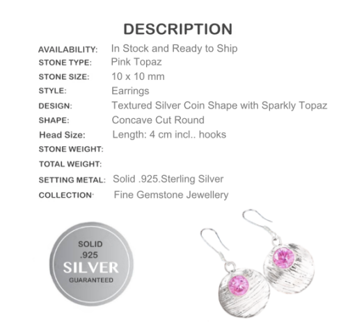PRETTY FACETED PINK TOPAZ ROUND GEMSTONE SOLID .925 STERLING SILVER EARRINGS
