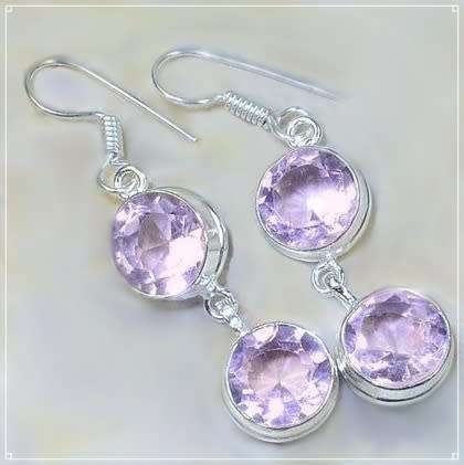 Pink Topaz Facet Cut Rounds .925 Sterling Silver Plated Handmade Earrings