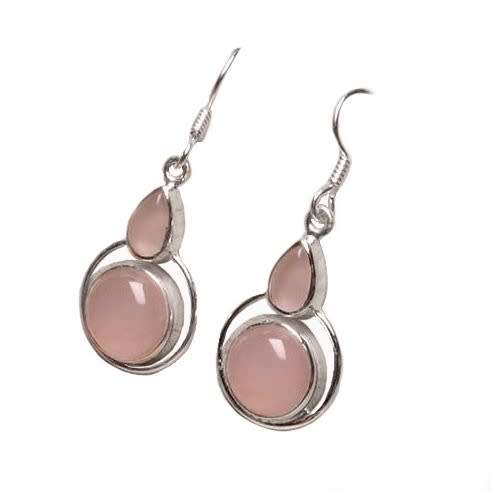 Natural Pink Rose Quartz Mixed Shapes set in Solid .925 Sterling Silver Earrings