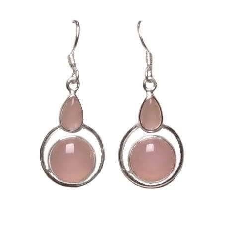 Natural Pink Rose Quartz Mixed Shapes set in Solid .925 Sterling Silver Earrings