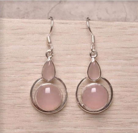 Natural Pink Rose Quartz Mixed Shapes set in Solid .925 Sterling Silver Earrings