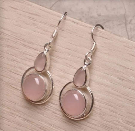 Natural Pink Rose Quartz Mixed Shapes set in Solid .925 Sterling Silver Earrings