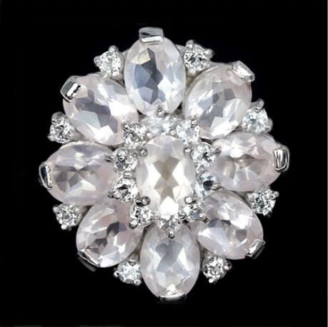 Natural Rose Quartz, Cubic Zirconia in Solid. 925 Sterling Silver 14K W/Gold Ring Size 4.5 or I 1/2