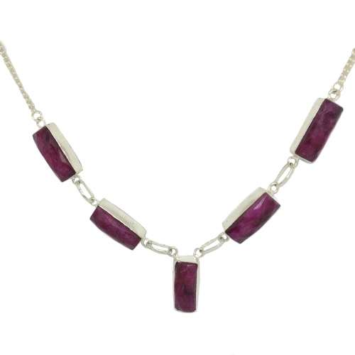 Cherry Ruby Mixed Size Rectangles set in .925 Sterling Silver Plated Handmade Necklace