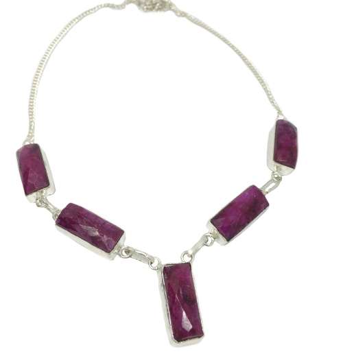 Cherry Ruby Mixed Size Rectangles set in .925 Sterling Silver Plated Handmade Necklace