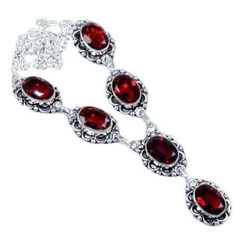GARNET GEMSTONE .925  STERLING SILVER NECKLACE