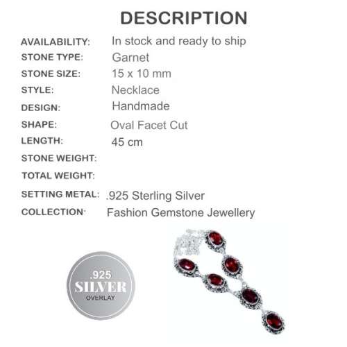 GARNET GEMSTONE .925  STERLING SILVER NECKLACE