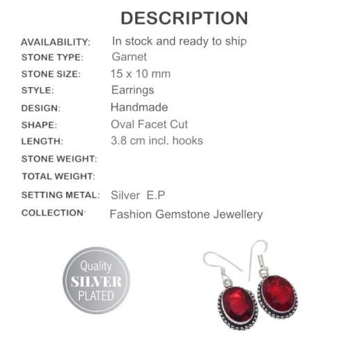 CLASSIC GARNET GEMSTONE .925  STERLING SILVER  EARRINGS