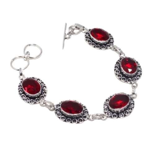 Fire Red Garnet Gemstone .925 Sterling Silver Bracelet