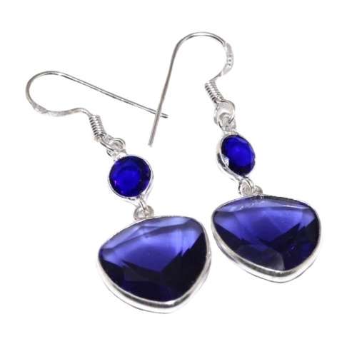 Purple Amethyst Mixed Shapes set in .925 Sterling Silver Drop Dangle Earrings