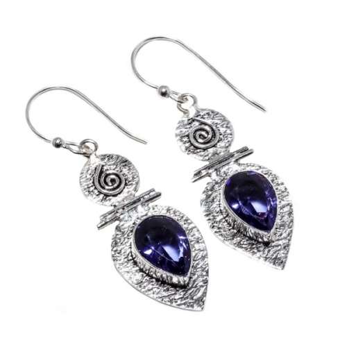 African Purple Amethyst Drop Dangle .925  Sterling Silver Plated Handmade Earrings