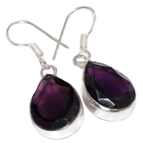 ELEGANT AFRICAN PURPLE AMETHYST DANGLE .925  SILVER EARRINGS