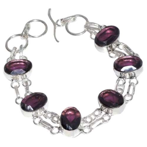 Purple Amethyst Faceted Ovals set in .925 Sterling Silver Plated Adjustable Bracelet