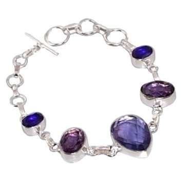 Purple Amethyst Mixed Shapes  .925 Sterling Silver Plated Handmade Bracelet