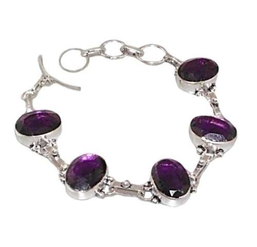 Purple Amethyst Ovals set in .925 Sterling Silver Plated Handmade Bracelet