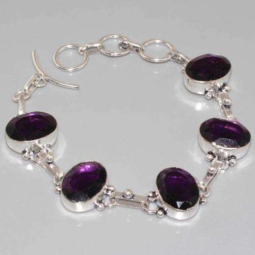 Purple Amethyst Ovals set in .925 Sterling Silver Plated Handmade Bracelet