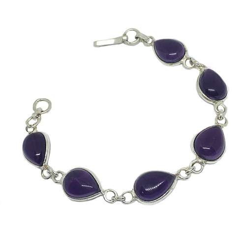 Deep Purple Amethyst Pear Shape Gemstones set in 925 Sterling Silver Plated Handmade Bracelet