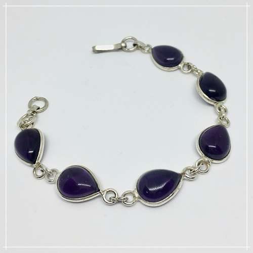 Deep Purple Amethyst Pear Shape Gemstones set in 925 Sterling Silver Plated Handmade Bracelet