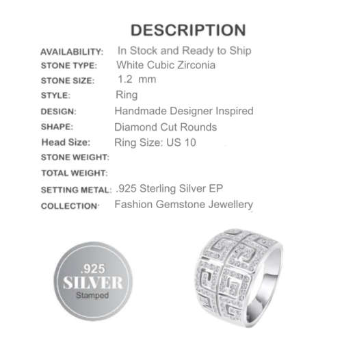 DIAMOND CUT WHITE CUBIC ZIRCONIA .925 SILVER RING SIZE 10