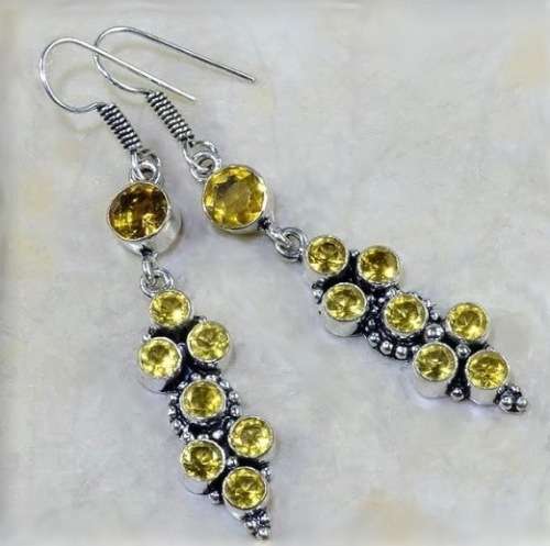 Incredible X Long Faceted Citrine Gemstone .925  Silver Earrings
