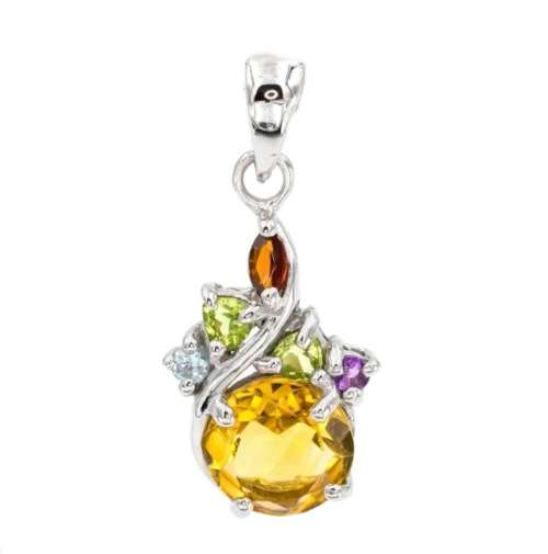 DAINTY NATURAL SUNNY CITRINE, GARNET, PERIDOT, TOPAZ, AMETHYST SOLID .925 STERLING SILVER PENDANT