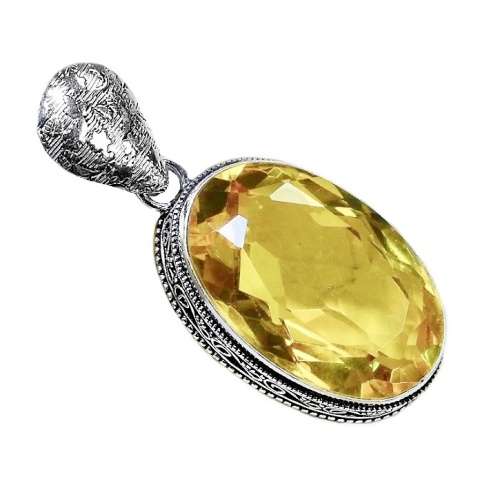 SUNNY CITRINE OVAL GEMSTONE PENDANT .925 STERLING  SILVER