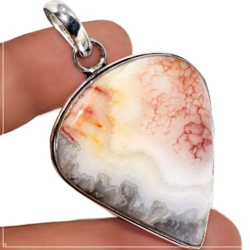 Extraordinary Natural Mexican Laguna Gemstone set in .925 Sterling Silver Plated Handmade Pendant