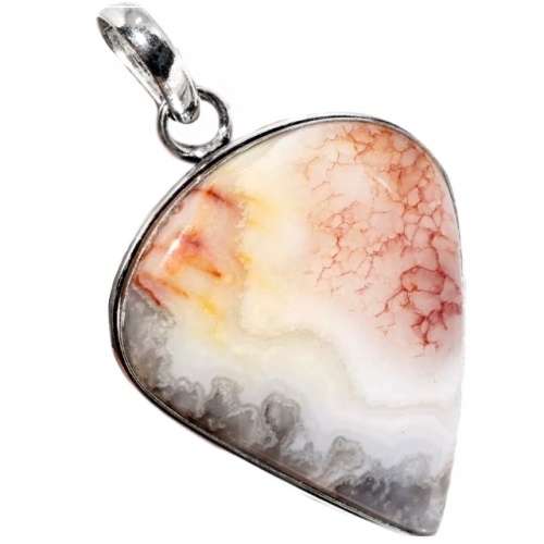 Extraordinary Natural Mexican Laguna Gemstone set in .925 Sterling Silver Plated Handmade Pendant