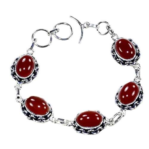 NATURAL CARNELIAN GEMSTONE  925 S /SILVER BRACELET