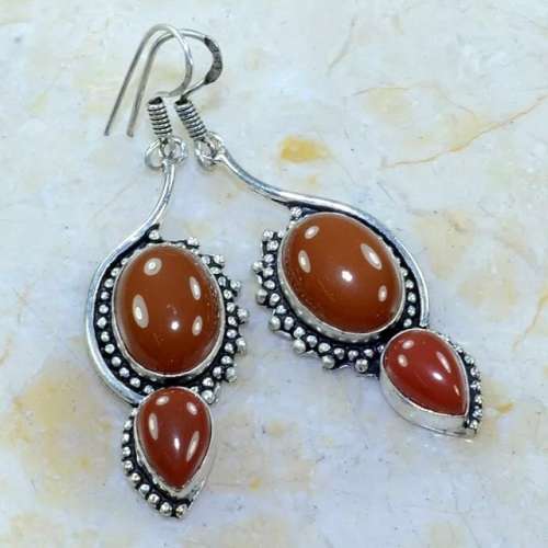 NATURAL CARNELIAN GEMSTONE .925 SILVER EARRINGS.