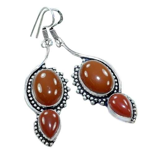 NATURAL CARNELIAN GEMSTONE .925 SILVER EARRINGS.