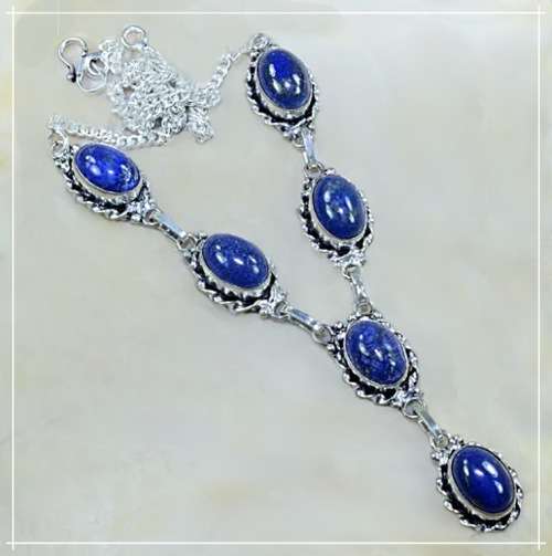 NATURAL LAPIS LAZULI GEMSTONE 925 SILVER NECKLACE