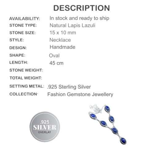 ONE OF A KIND NATURAL LAPIS LAZULI GEMSTONE 925 SILVER NECKLACE