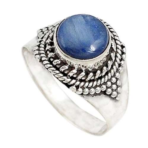 3.31 cts Natural Kyanite Round Gemstone set in Solid .925 Sterling Silver Ring Size US 7 / O