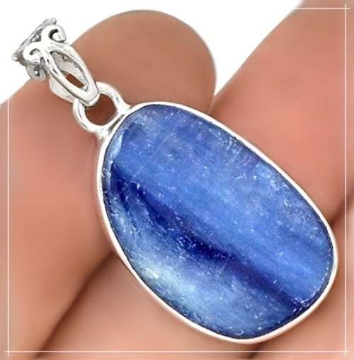Stylish Natural Kyanite Gemstone .925 Sterling Silver Kyanite Pendant