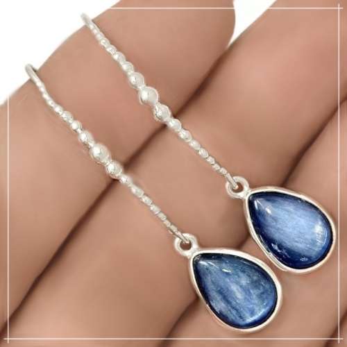 Natural Kyanite Pear Shape Gemstone set in Solid 925 Sterling Silver Earrings