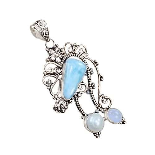 ARTY FEATURE  PIECE NATURAL CARIBBEAN BLUE LARIMAR .925 STERLING SILVER PENDANT