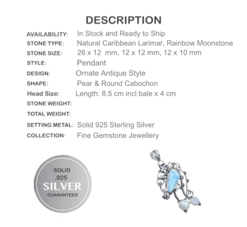 ARTY FEATURE  PIECE NATURAL CARIBBEAN BLUE LARIMAR .925 STERLING SILVER PENDANT