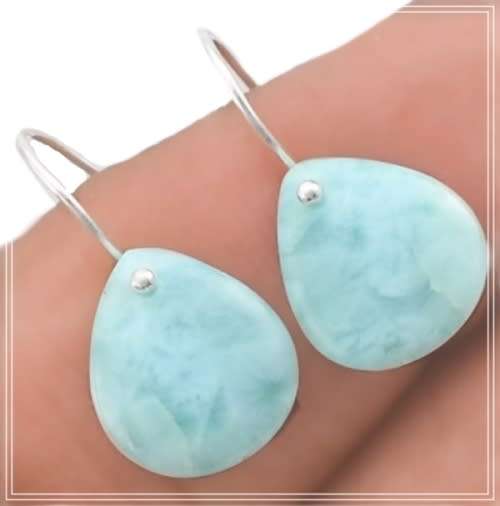 Natural Caribbean Larimar Gemstone set in Solid .925 Sterling Silver Earrings