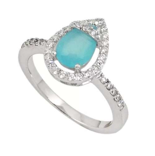 Natural Aqua Chalcedony, White Topaz Gemstones set in  Solid .925 Sterling Silver Ring Size 7.5 or P