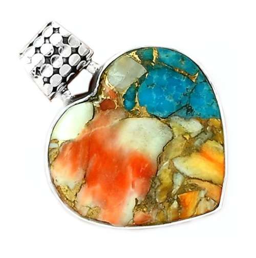 Natural Spiny Oyster Arizona Turquoise Gemstone set in  Solid .925 Sterling Silver Pendant