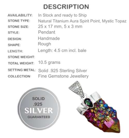 Titanium Aura Quartz, Mystic Topaz in Solid 925 Sterling Silver Pendant