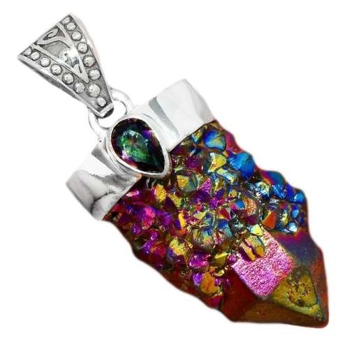 Titanium Aura Quartz, Mystic Topaz in Solid 925 Sterling Silver Pendant