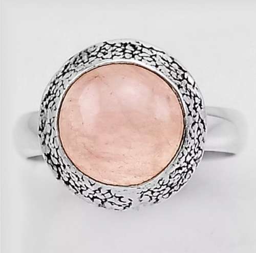 Natural Morganite Round Gemstone set in  Solid .925 Sterling Silver Ring Size 7.5 / P
