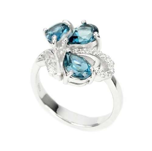 20.90 cts Genuine London Blue Topaz  CZ Gemstone Solid .925 Sterling Silver Sz 7 or O
