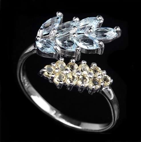 Natural Unheated Blue Topaz and Citrine Gemstones set in Solid .925 Sterling Silver Adjustable Size