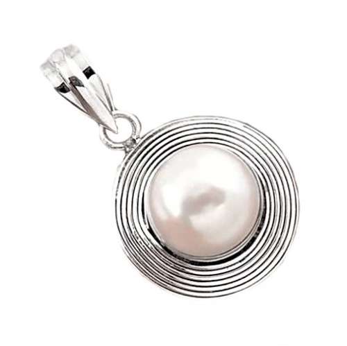 Natural White Pearl set in Solid .925  Sterling Silver Pendant and Earrings Set